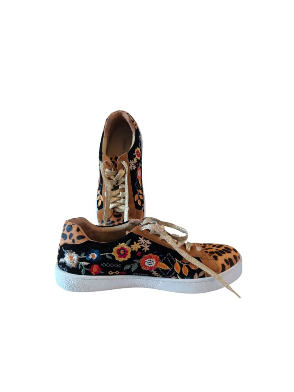 Johnny Was Olivia Leopard Suede & Genuine Calf Hair Sneakers, women's size 8.
